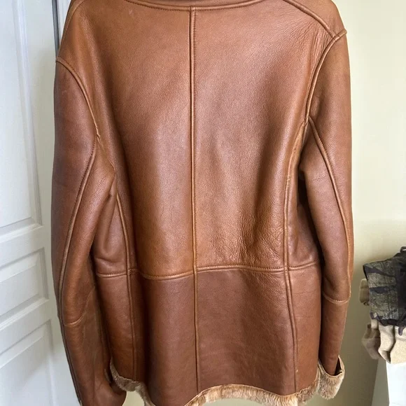 Brown Shearling Women's leather Jacket with faux fur wool - Picture 9 of 14